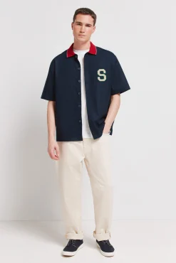 Sale Springfield Chemise varsity manches courtes bleu