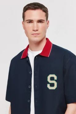 Sale Springfield Chemise varsity manches courtes bleu