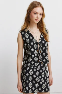Hot Springfield Gilet imprim&eacute; ethnique noir