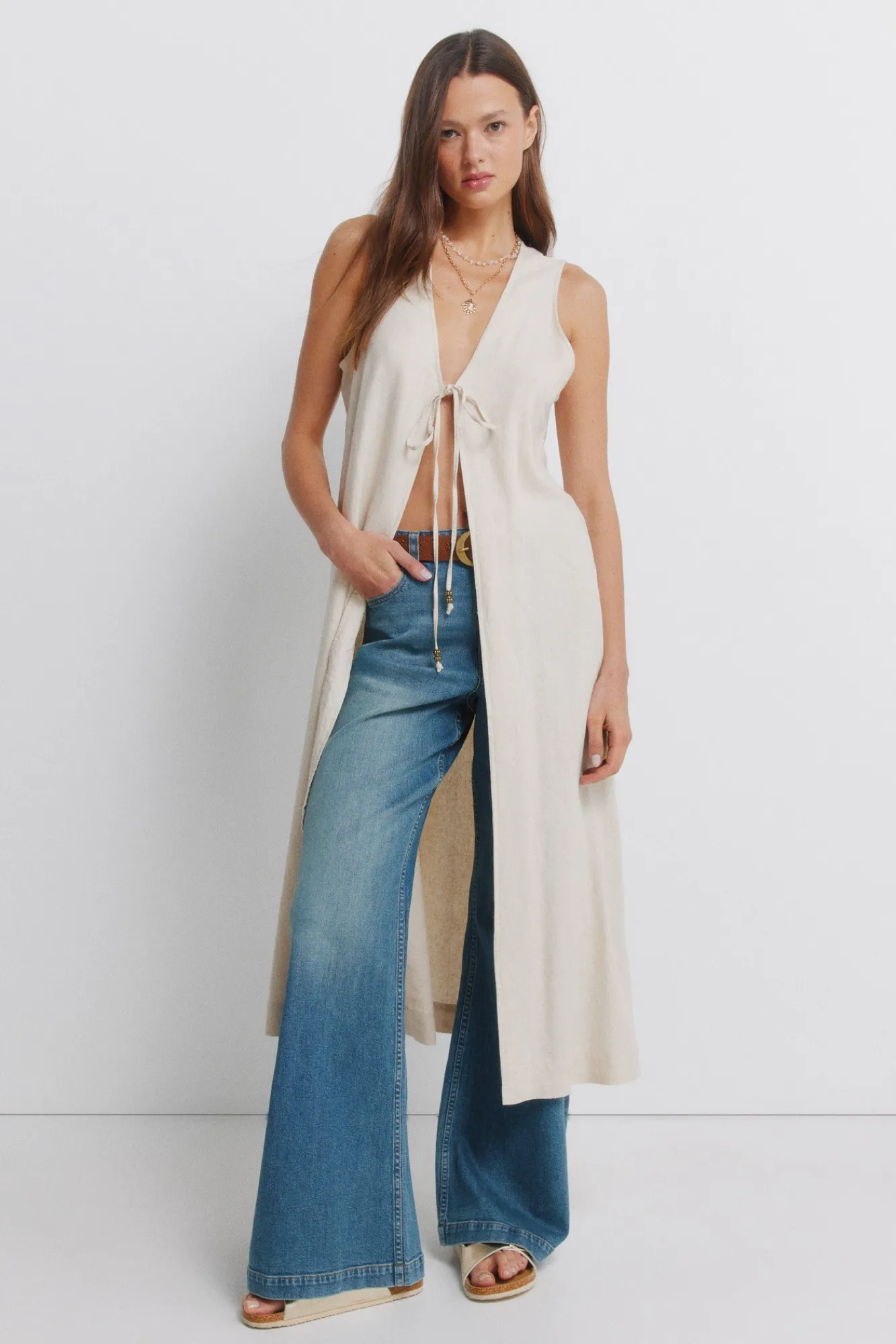 Springfield Gilet long en lin nude