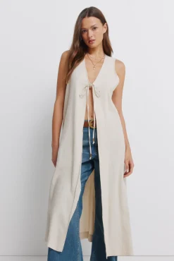 Springfield Gilet long en lin nude
