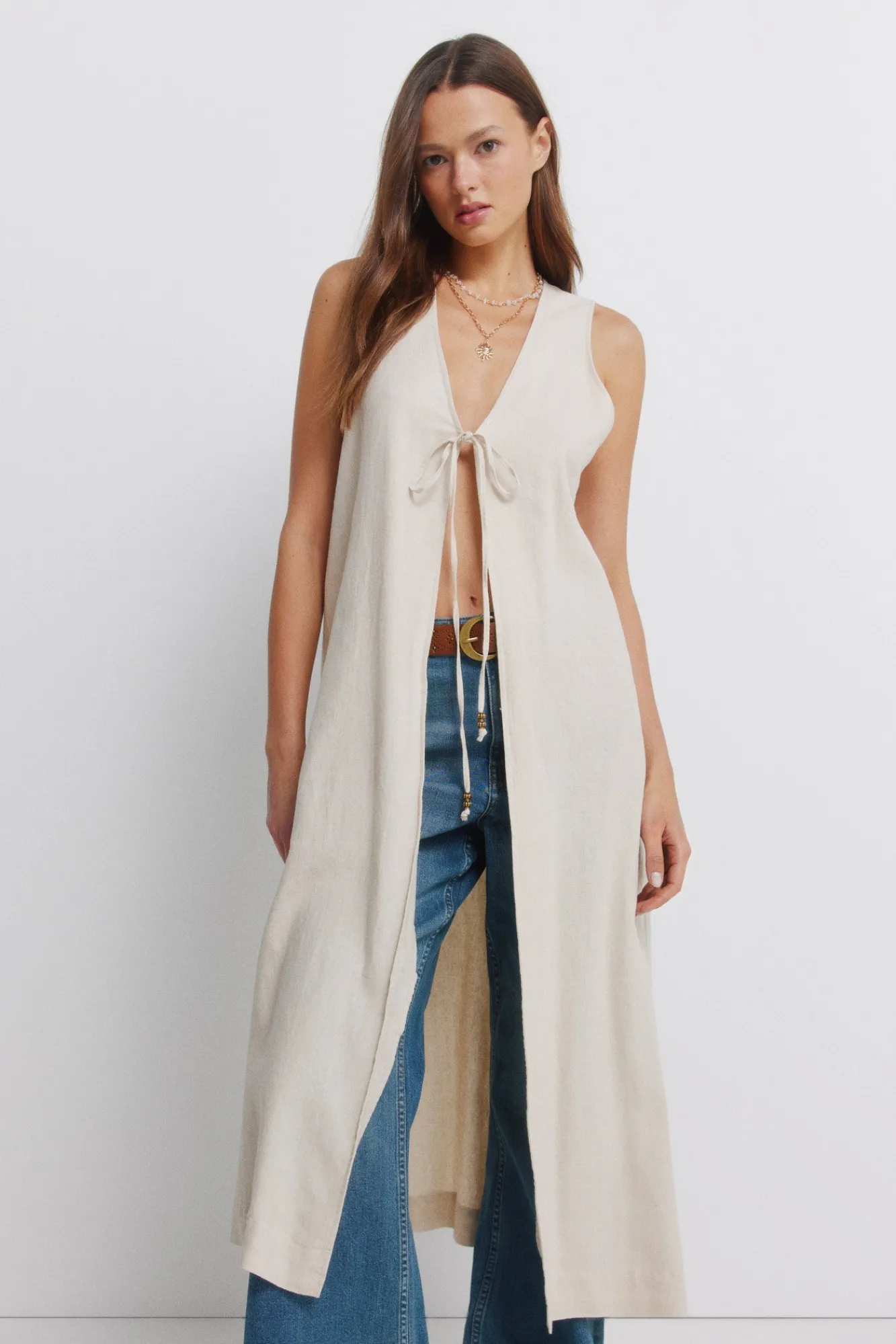 Springfield Gilet long en lin nude