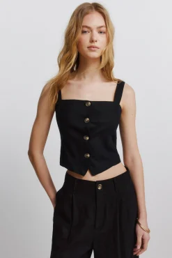 Best Springfield Haut gilet en lin noir