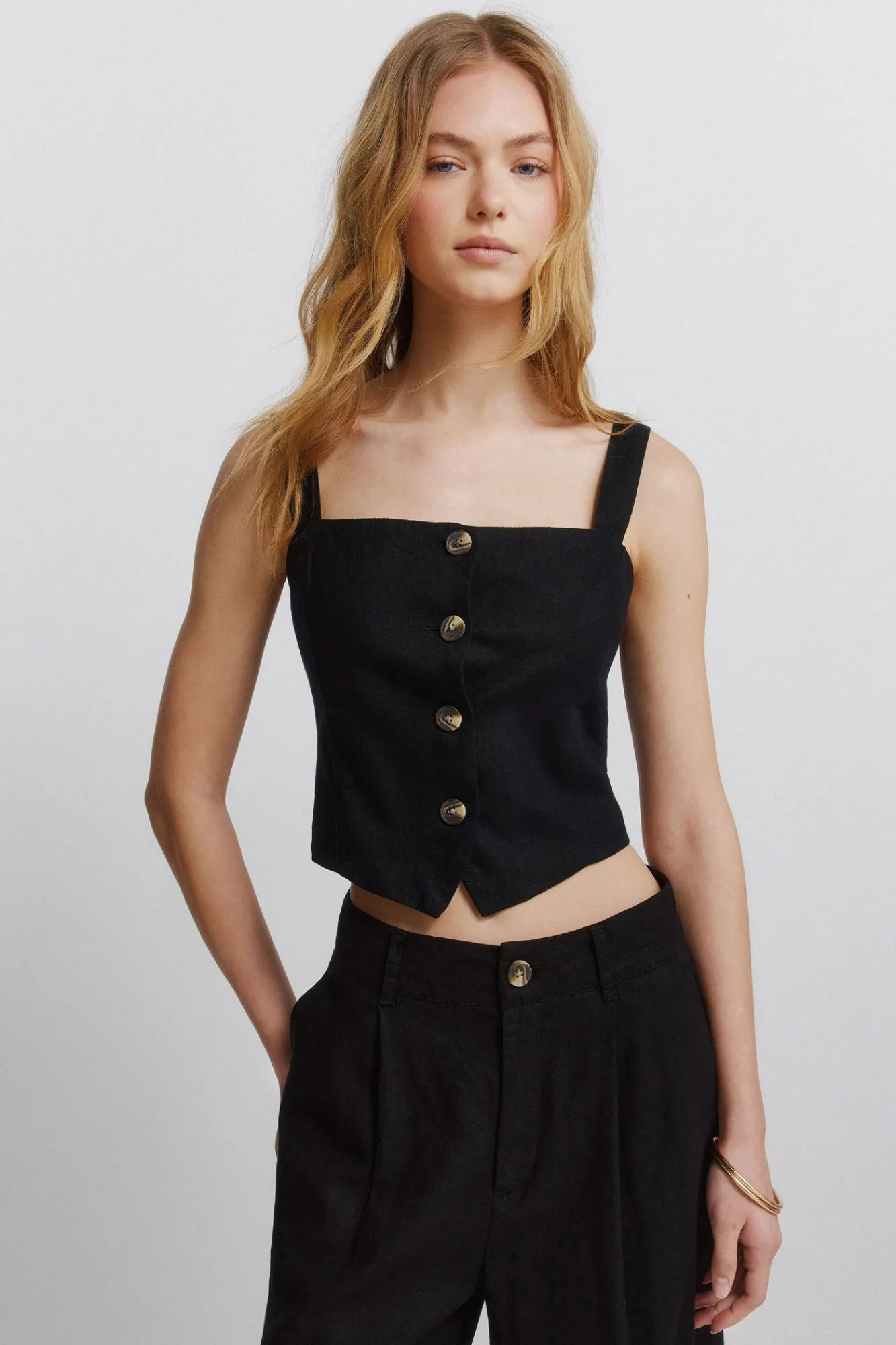 Best Springfield Haut gilet en lin noir