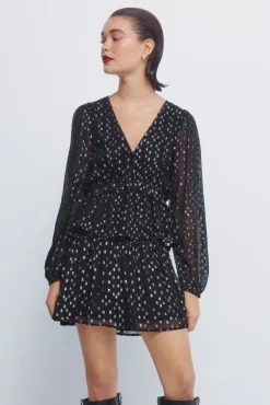 Outlet Springfield Jupe &agrave; smocks en lurex noir