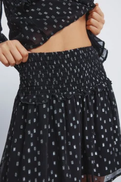 Outlet Springfield Jupe &agrave; smocks en lurex noir