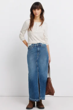 Springfield Jupe midi en denim bleu