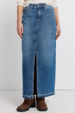 Springfield Jupe midi en denim bleu