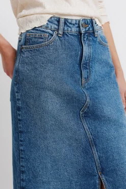 Springfield Jupe midi en denim bleu