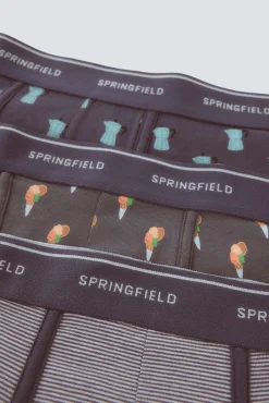 Clearance Springfield Lot de 3 boxers caf&eacute; glac&eacute; bleu