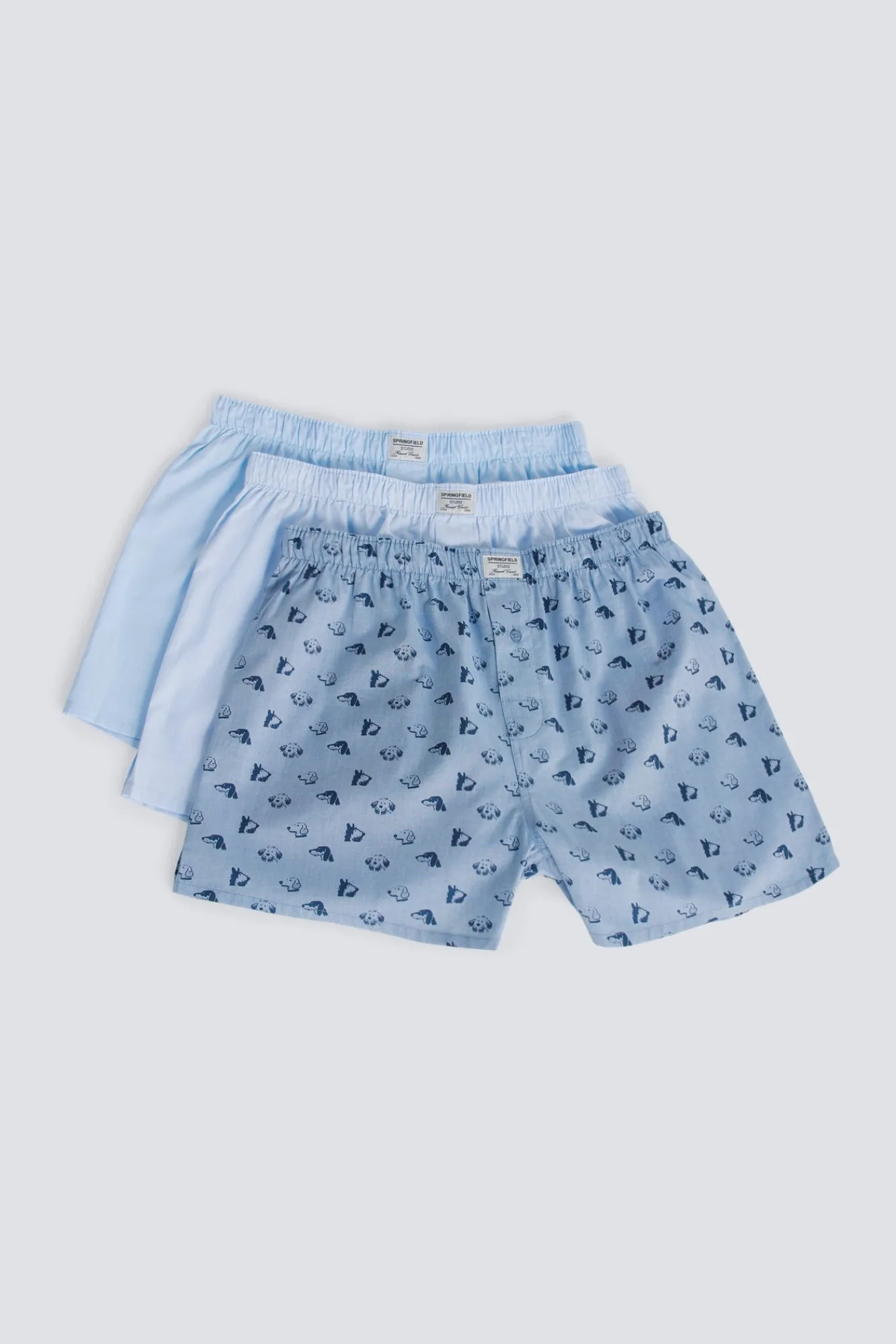 Springfield Lot de 3 caleçons imprimé chiens bleu