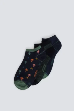 Discount Springfield Lot de 3 chaussettes chevilles &agrave; motifs palmiers bleu