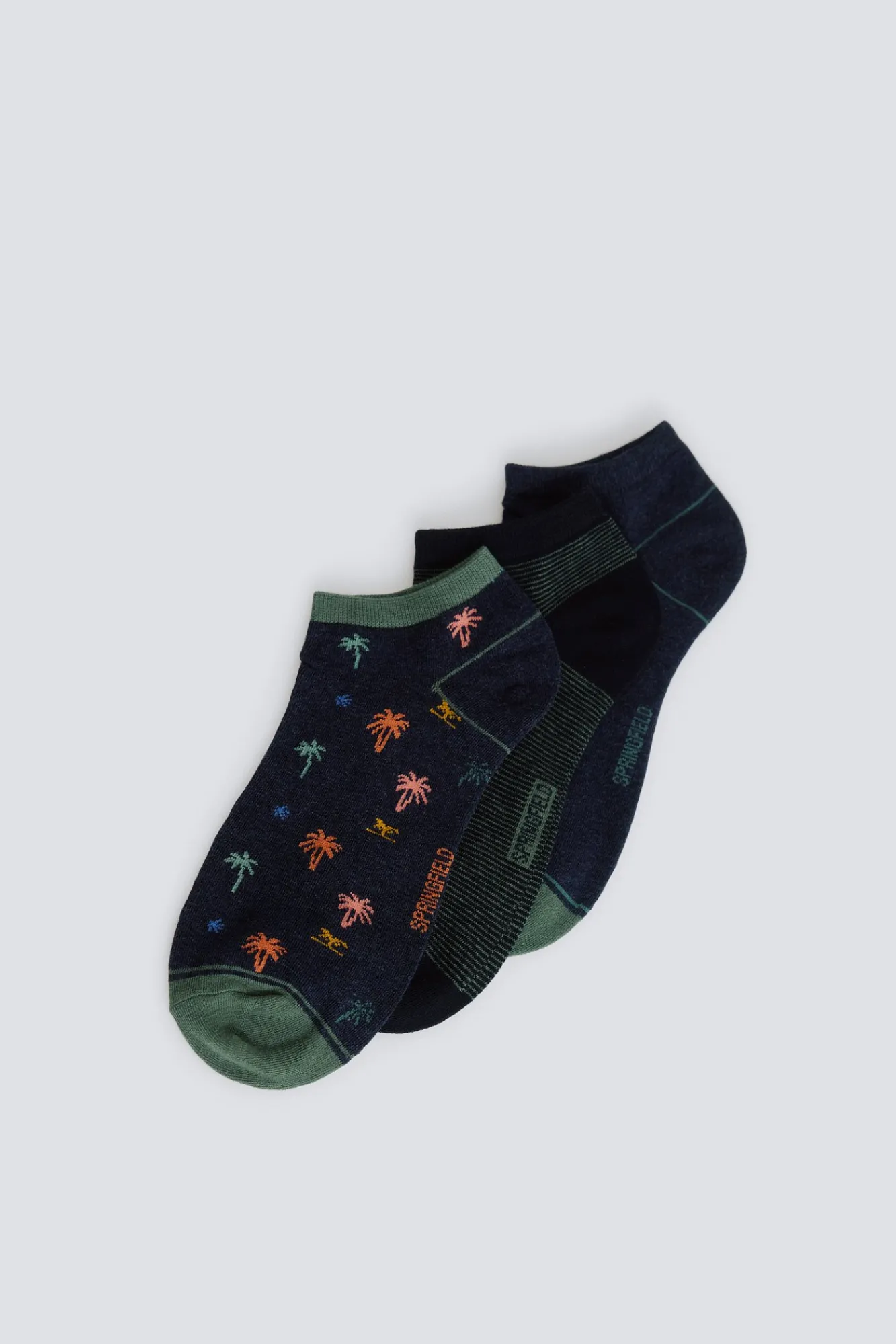 Discount Springfield Lot de 3 chaussettes chevilles à motifs palmiers bleu