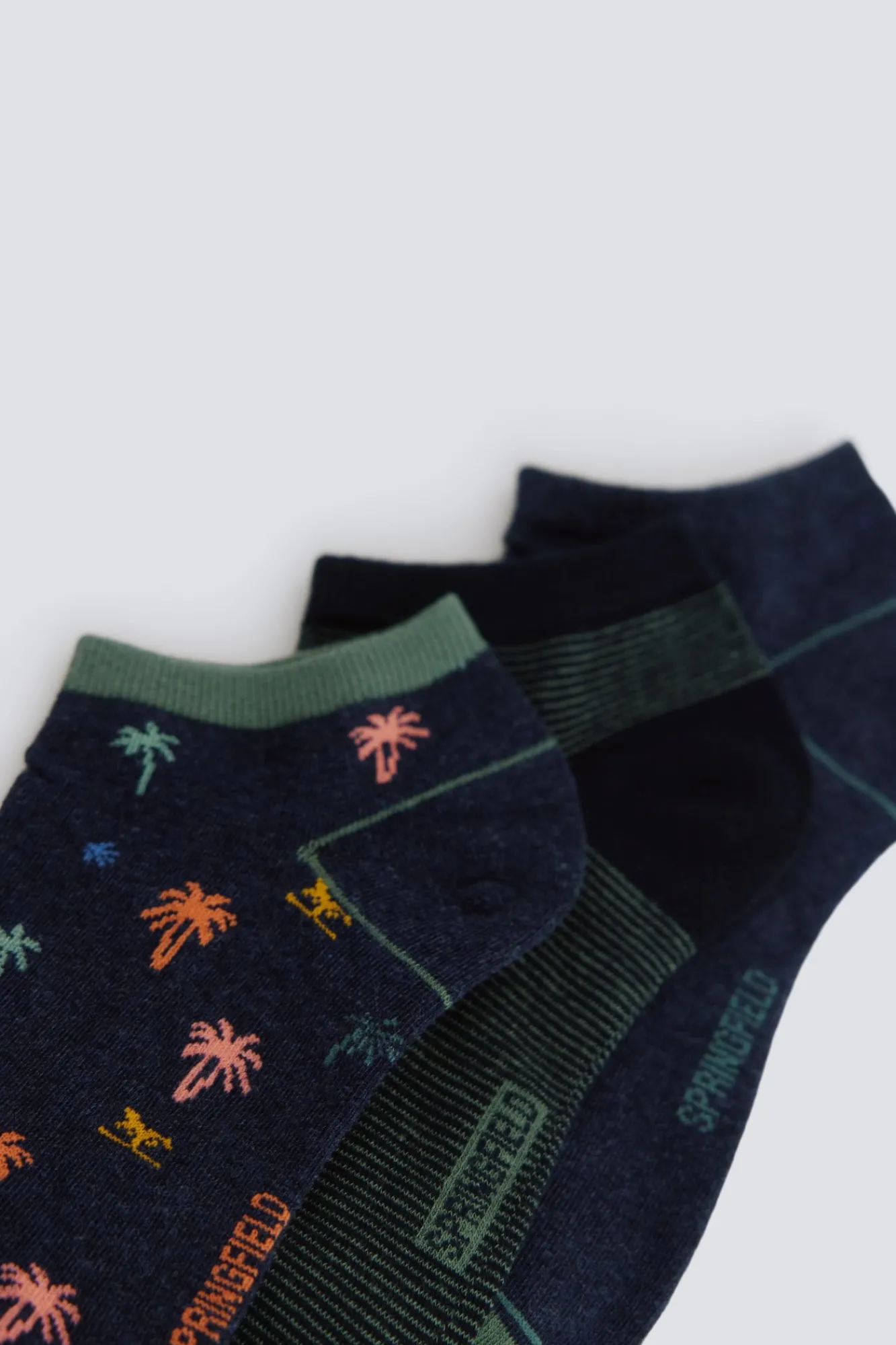 Discount Springfield Lot de 3 chaussettes chevilles à motifs palmiers bleu