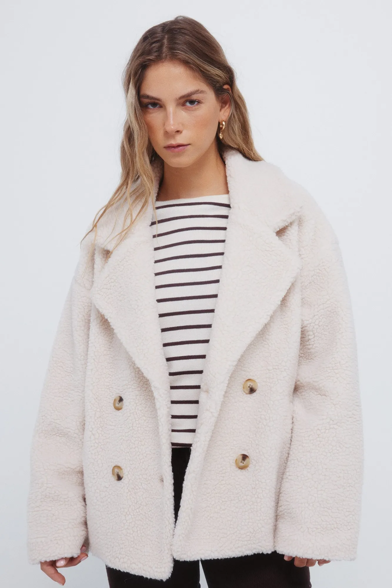 Sale Springfield Manteau en peau de mouton à double boutonnage vison