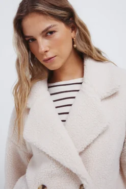 Sale Springfield Manteau en peau de mouton à double boutonnage vison