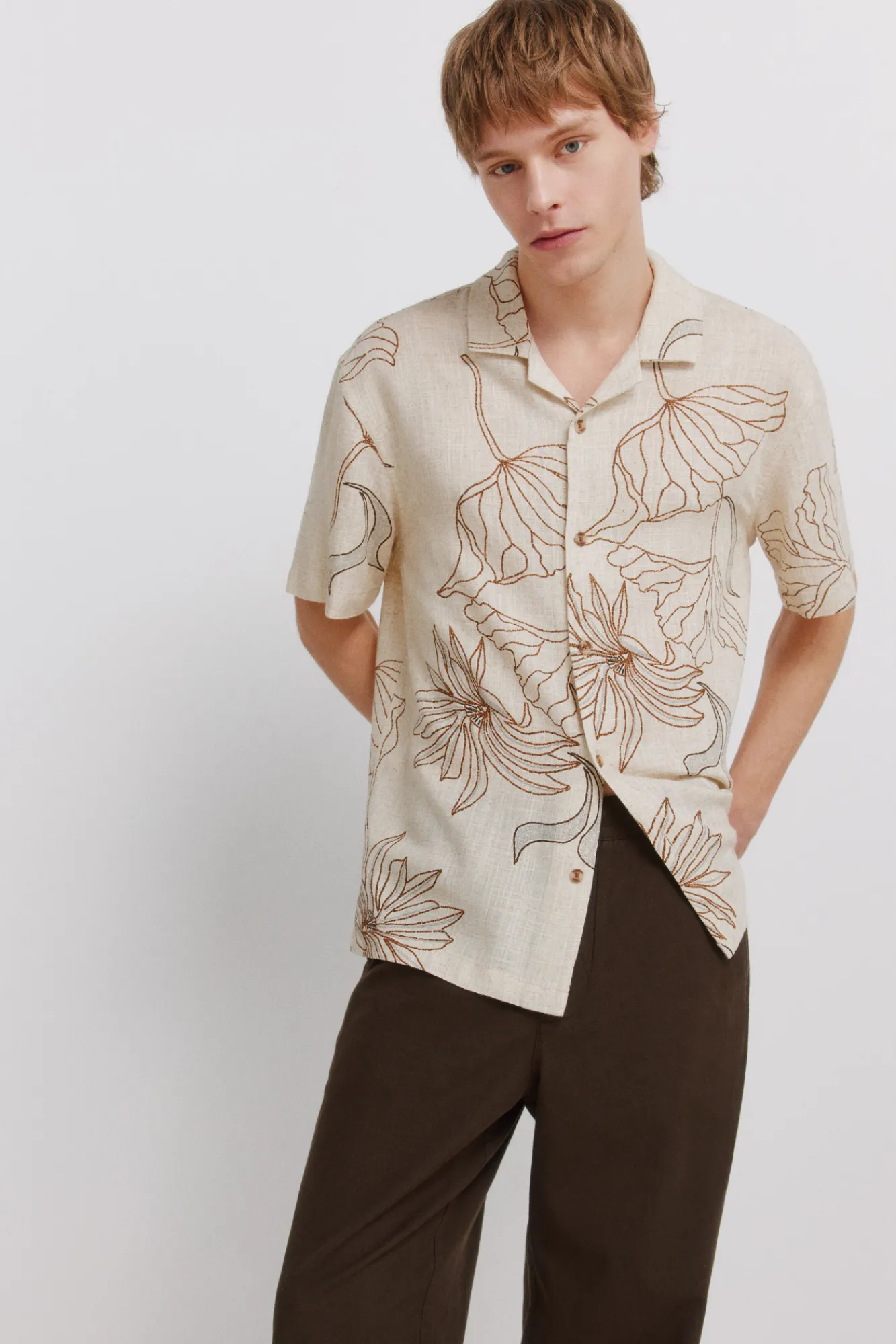 Sale Springfield Pantalon droit coupe droite en lin nude
