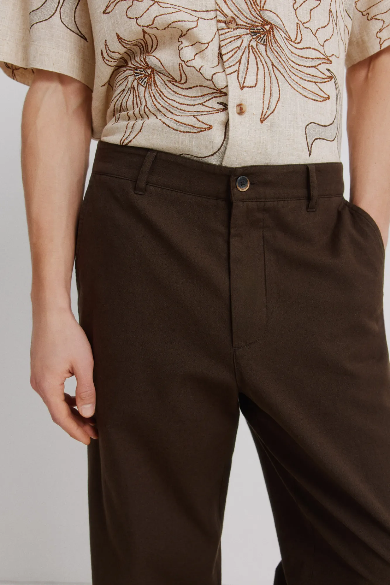Sale Springfield Pantalon droit coupe droite en lin nude