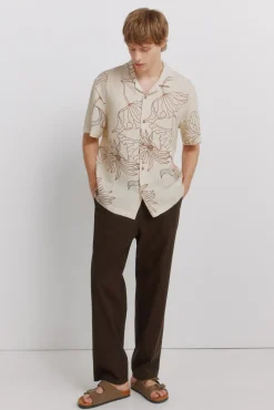 Sale Springfield Pantalon droit coupe droite en lin nude