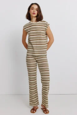 Outlet Springfield Pantalon en tricot &agrave; rayures beige