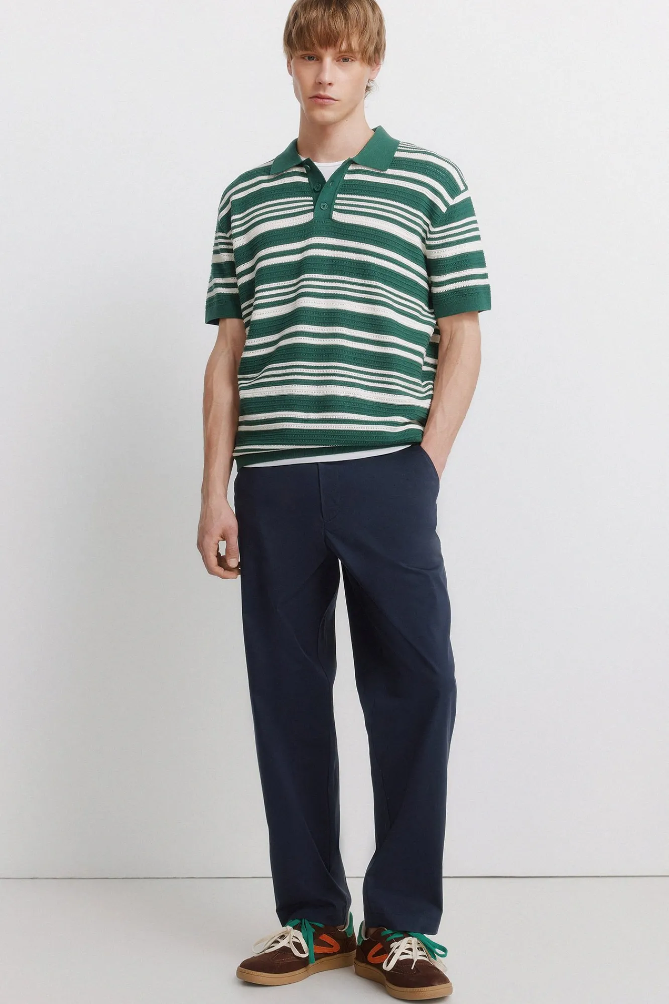 Clearance Springfield Polo en maille structurée à rayures vert