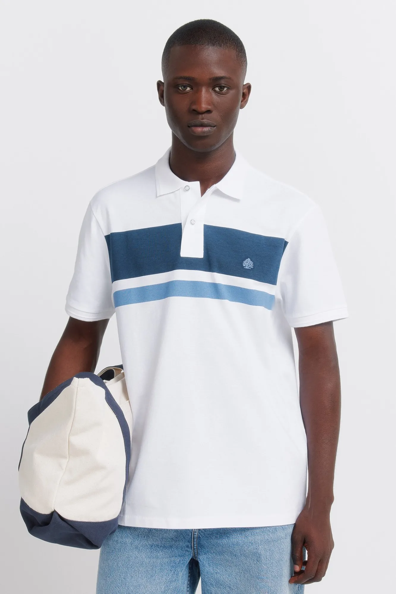 Best Springfield Polo en piqué à rayures imprimées regular fit bleu