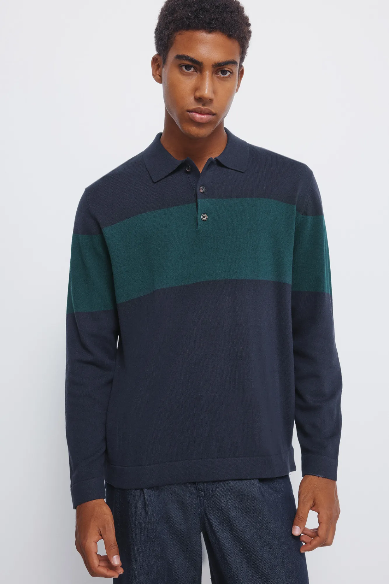 New Springfield Pull à col polo pull bleu