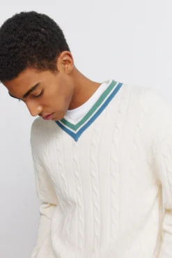 Discount Springfield Pull &agrave; torsades col en V blanc