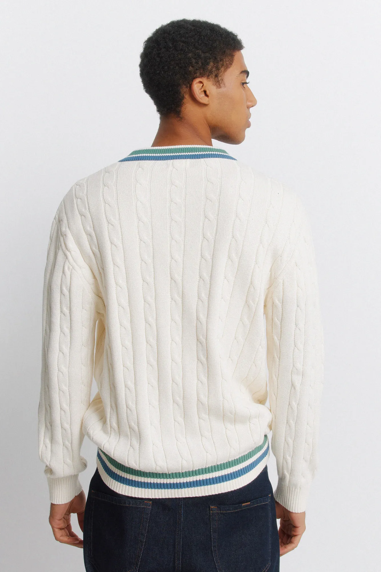 Discount Springfield Pull à torsades col en V blanc