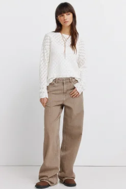 Clearance Springfield Pull en maille pointelle marron