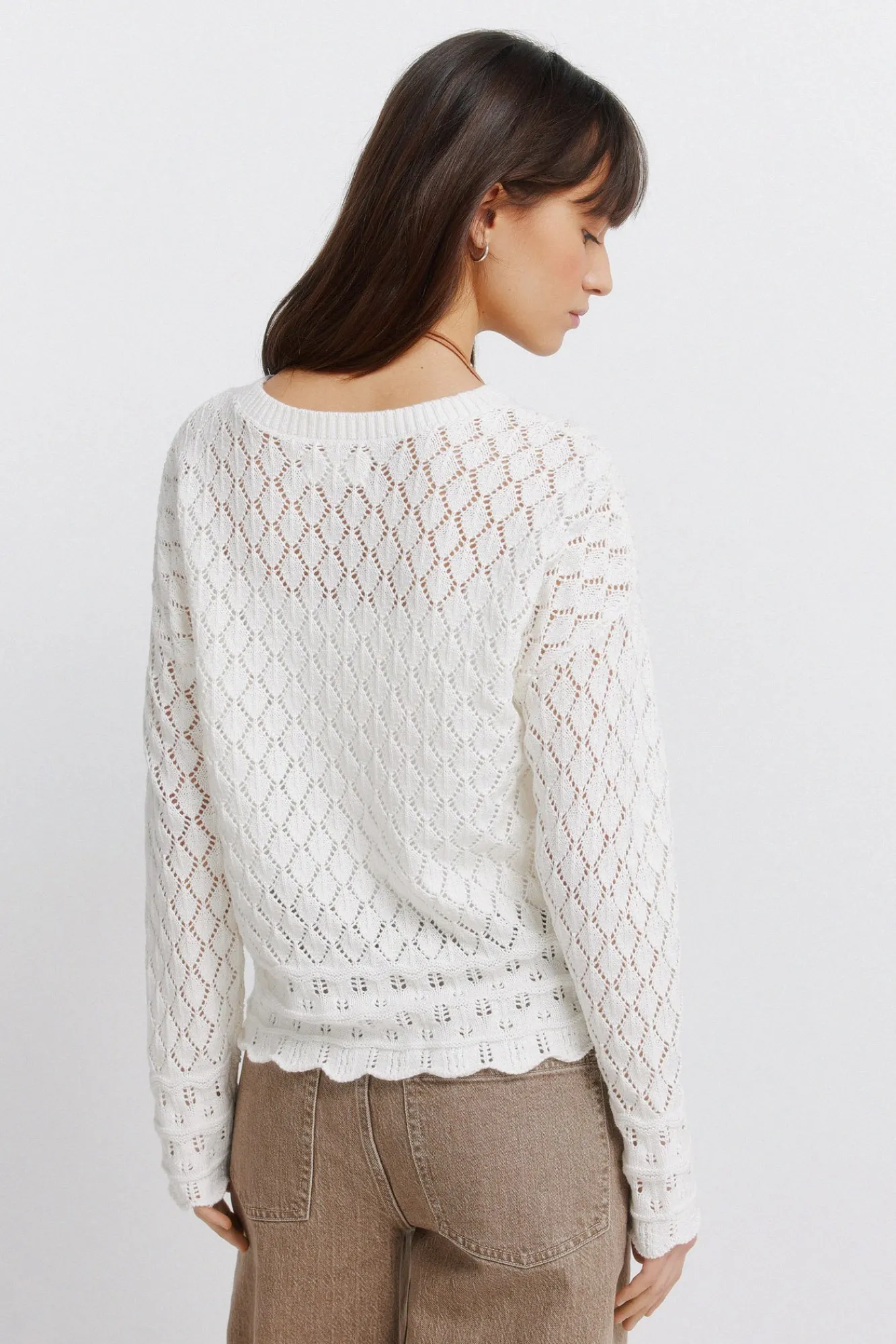 Clearance Springfield Pull en maille pointelle marron