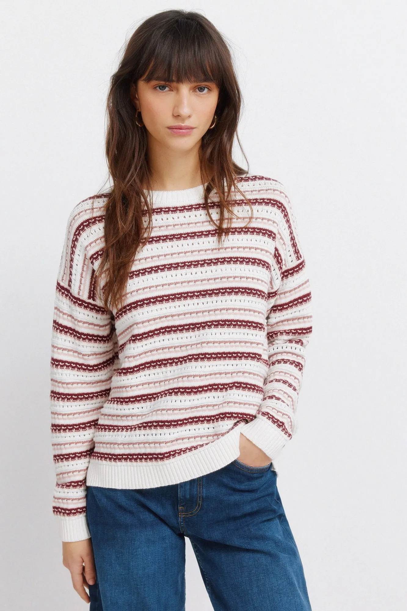 Hot Springfield Pull en maille structurée à rayures rose