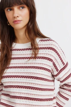 Hot Springfield Pull en maille structur&eacute;e &agrave; rayures rose