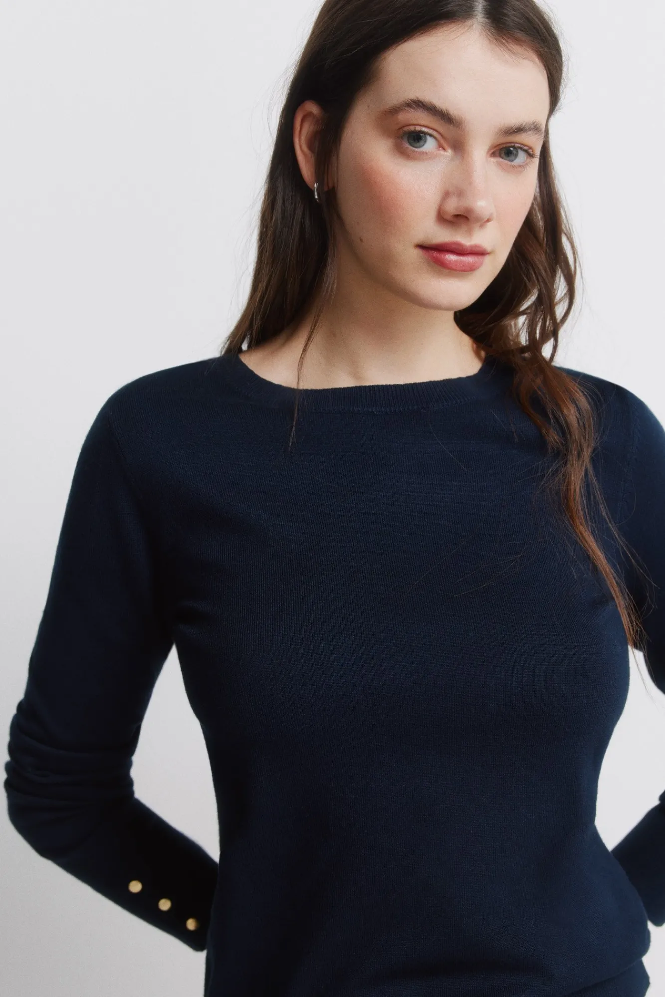 Sale Springfield Pull fin boutons poignets bleu