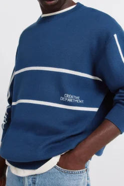 Hot Springfield Pull jacquard à texte bleu
