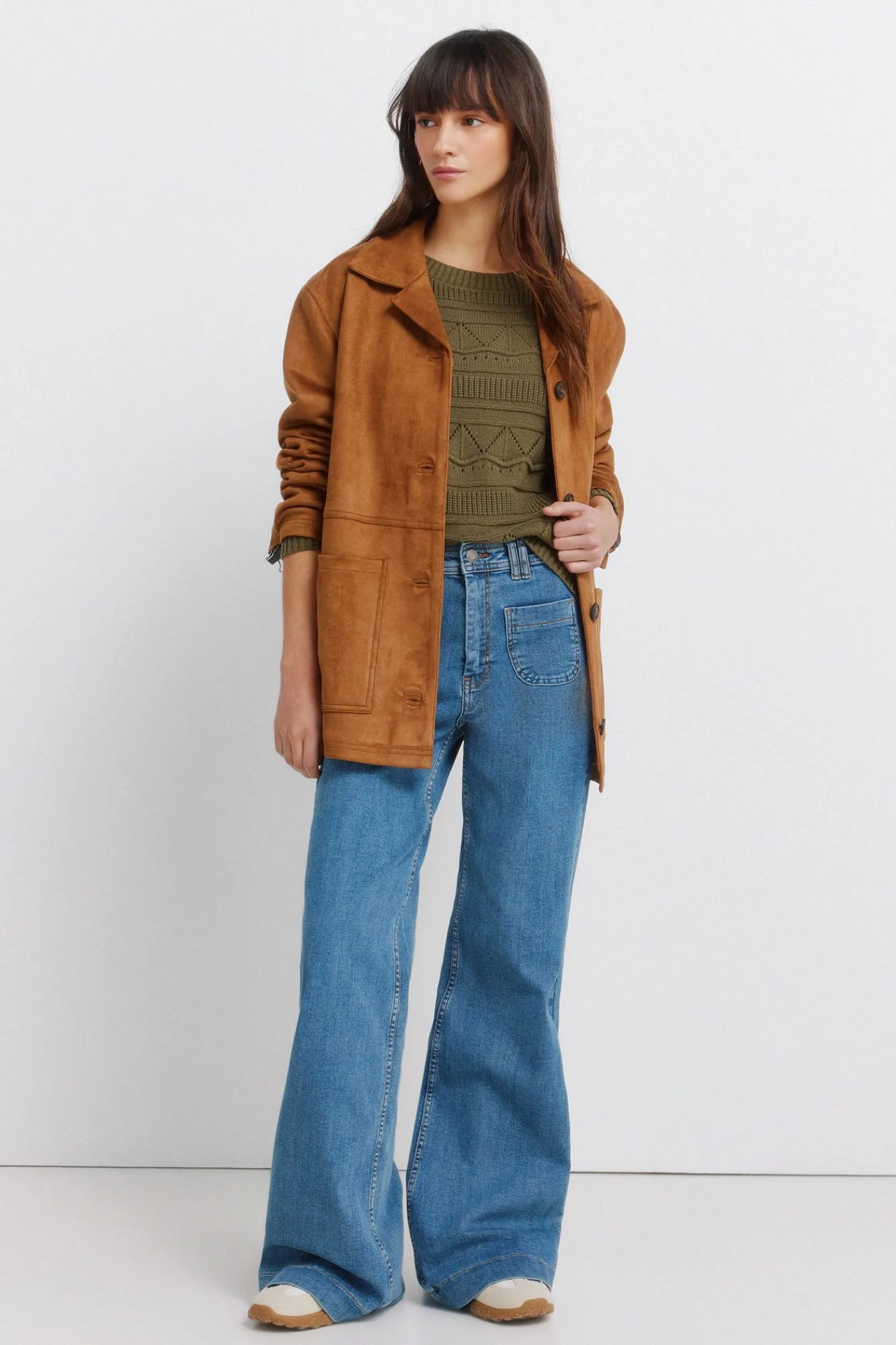Clearance Springfield Pull pointelle en maille beige