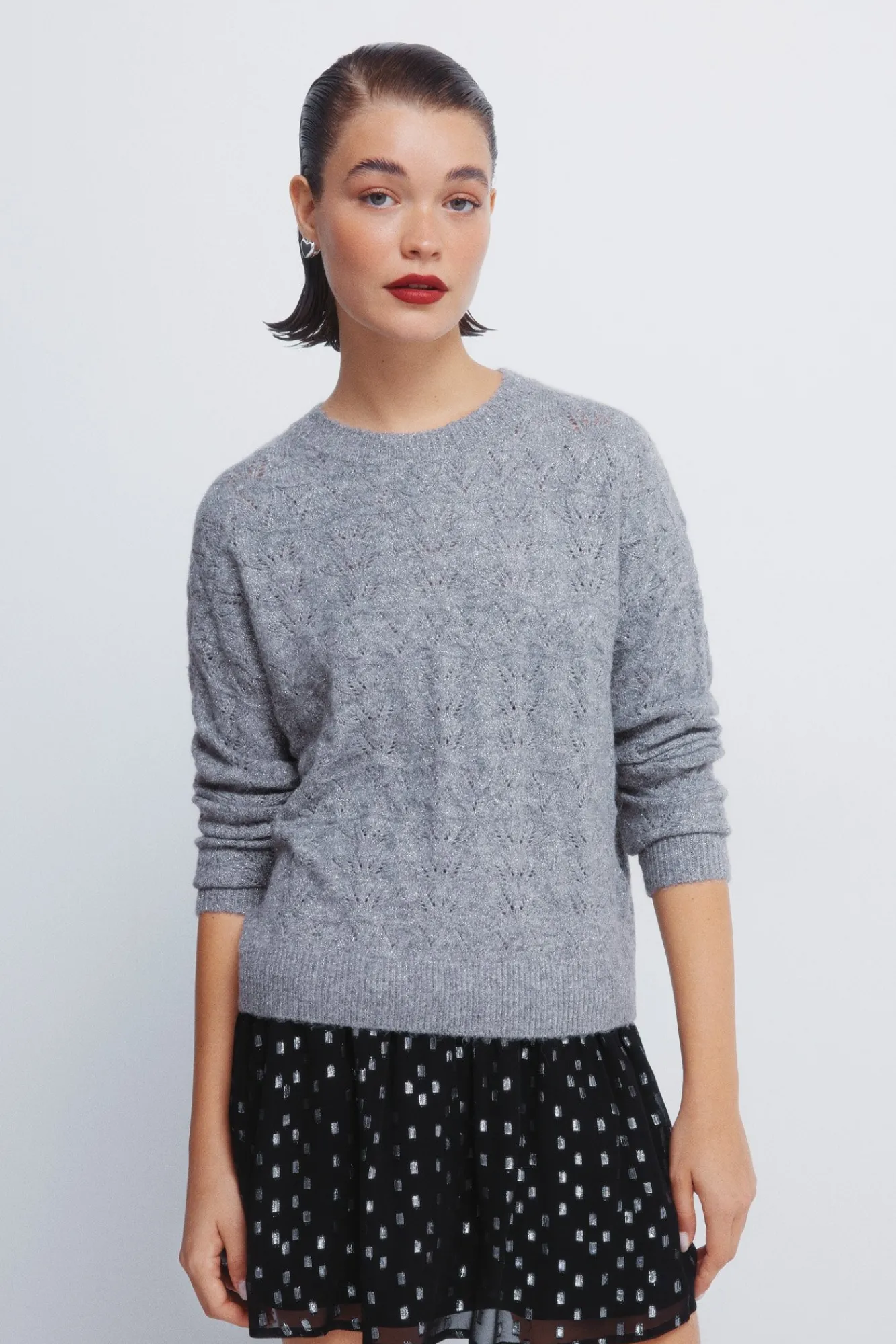 Clearance Springfield Pull pointelle lurex gris