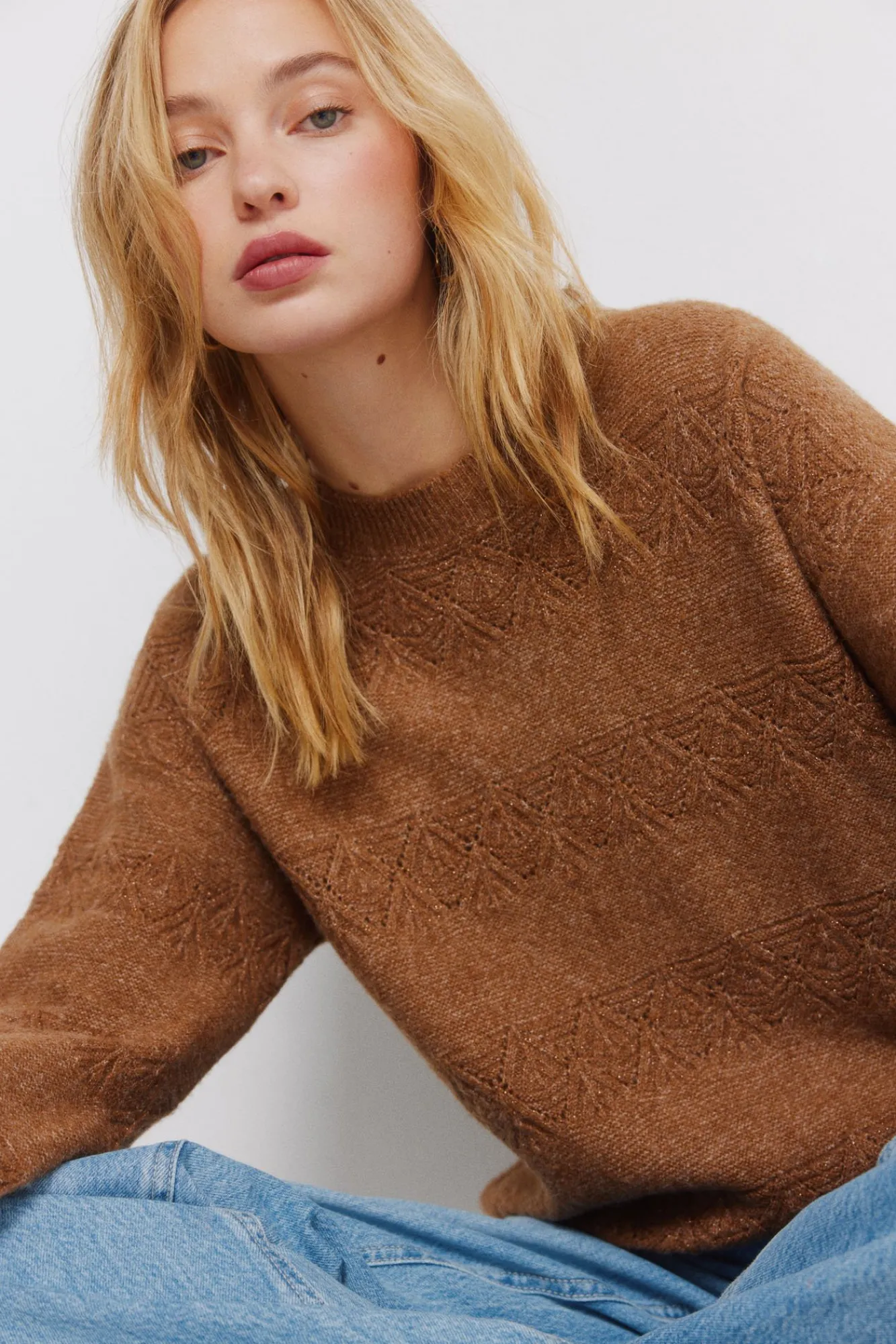 Hot Springfield Pull pointelle rayures lurex vison