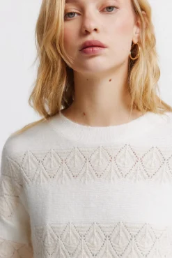 Hot Springfield Pull pointelle rayures lurex marron