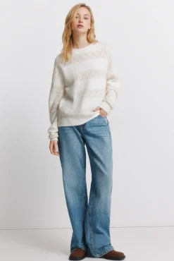 Hot Springfield Pull pointelle rayures lurex marron