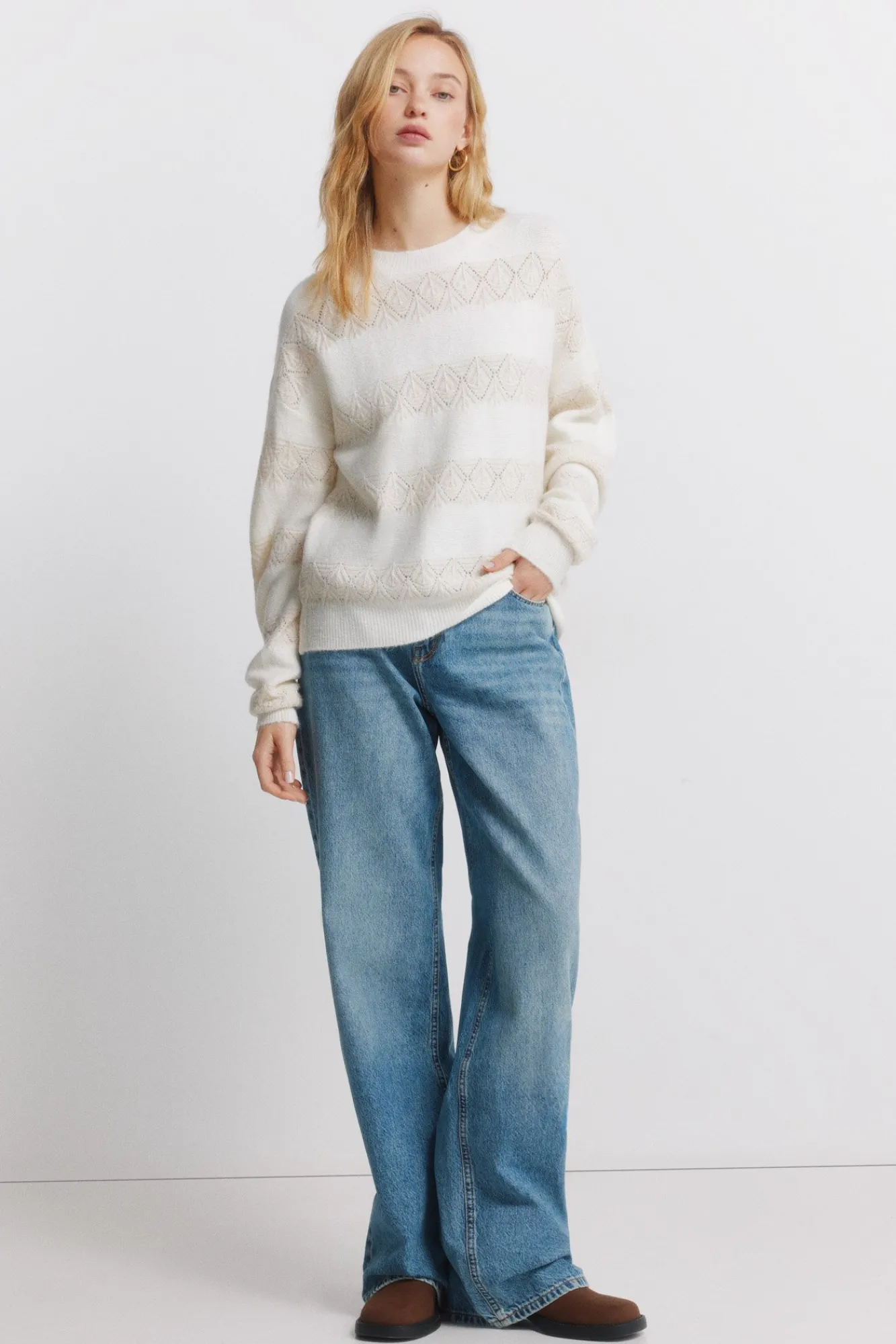 Hot Springfield Pull pointelle rayures lurex marron