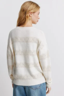 Hot Springfield Pull pointelle rayures lurex marron