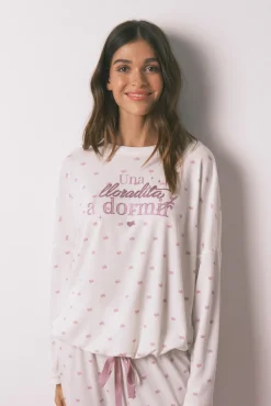 Outlet Women'secret Pyjama long en tricot gaufr&eacute; blanc