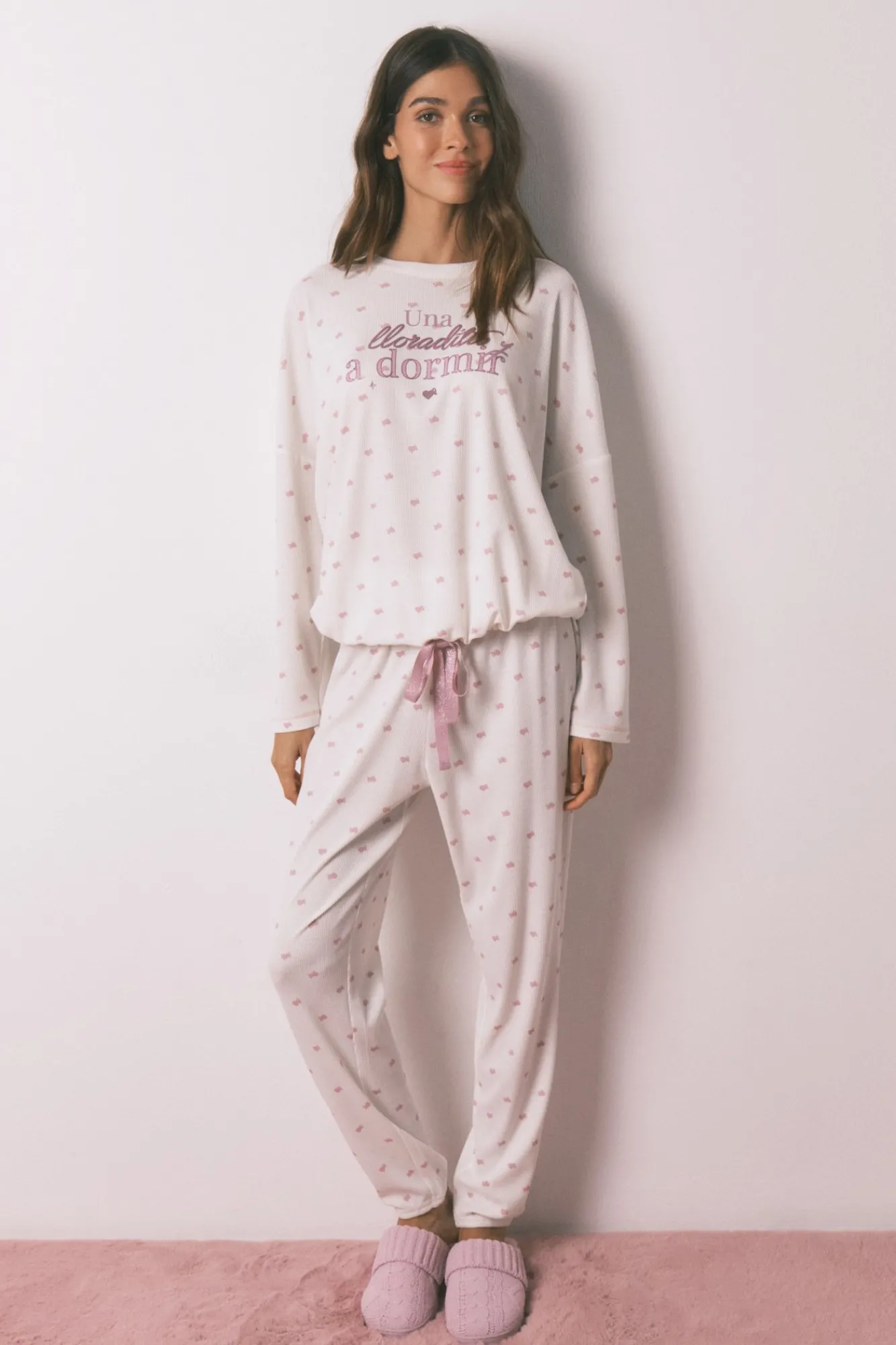 Outlet Women'secret Pyjama long en tricot gaufré blanc