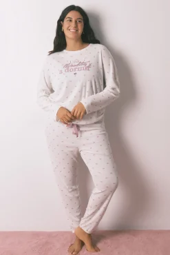 Outlet Women'secret Pyjama long en tricot gaufré blanc