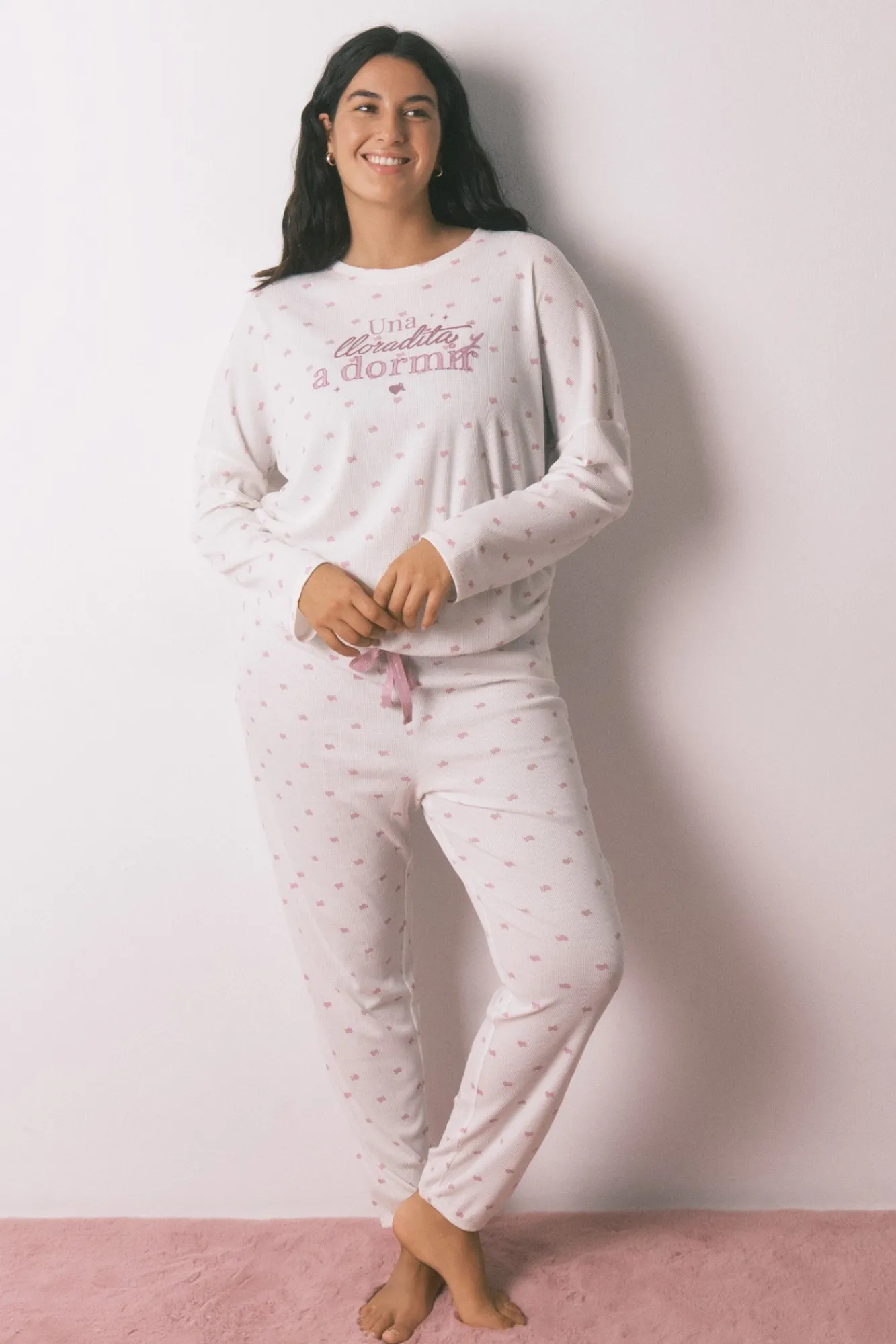 Outlet Women'secret Pyjama long en tricot gaufré blanc