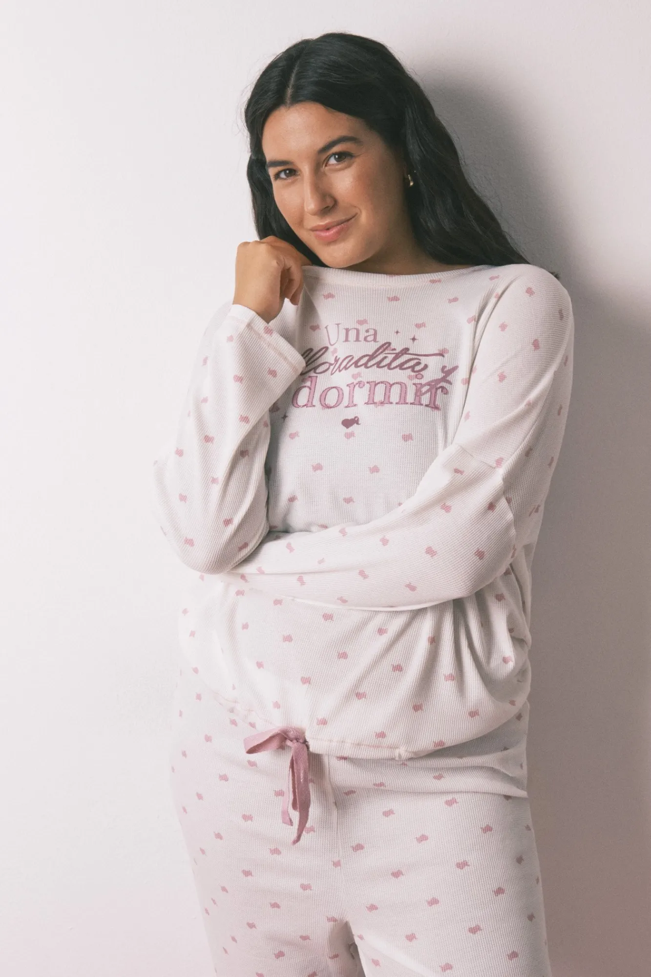 Outlet Women'secret Pyjama long en tricot gaufré blanc