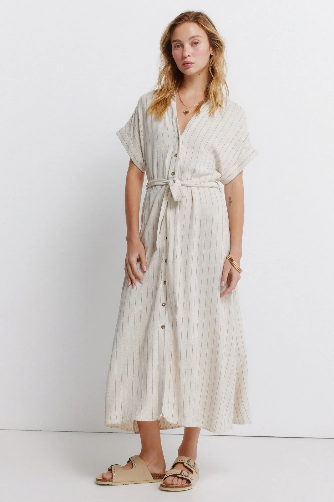 Springfield Robe chemise à rayures nude