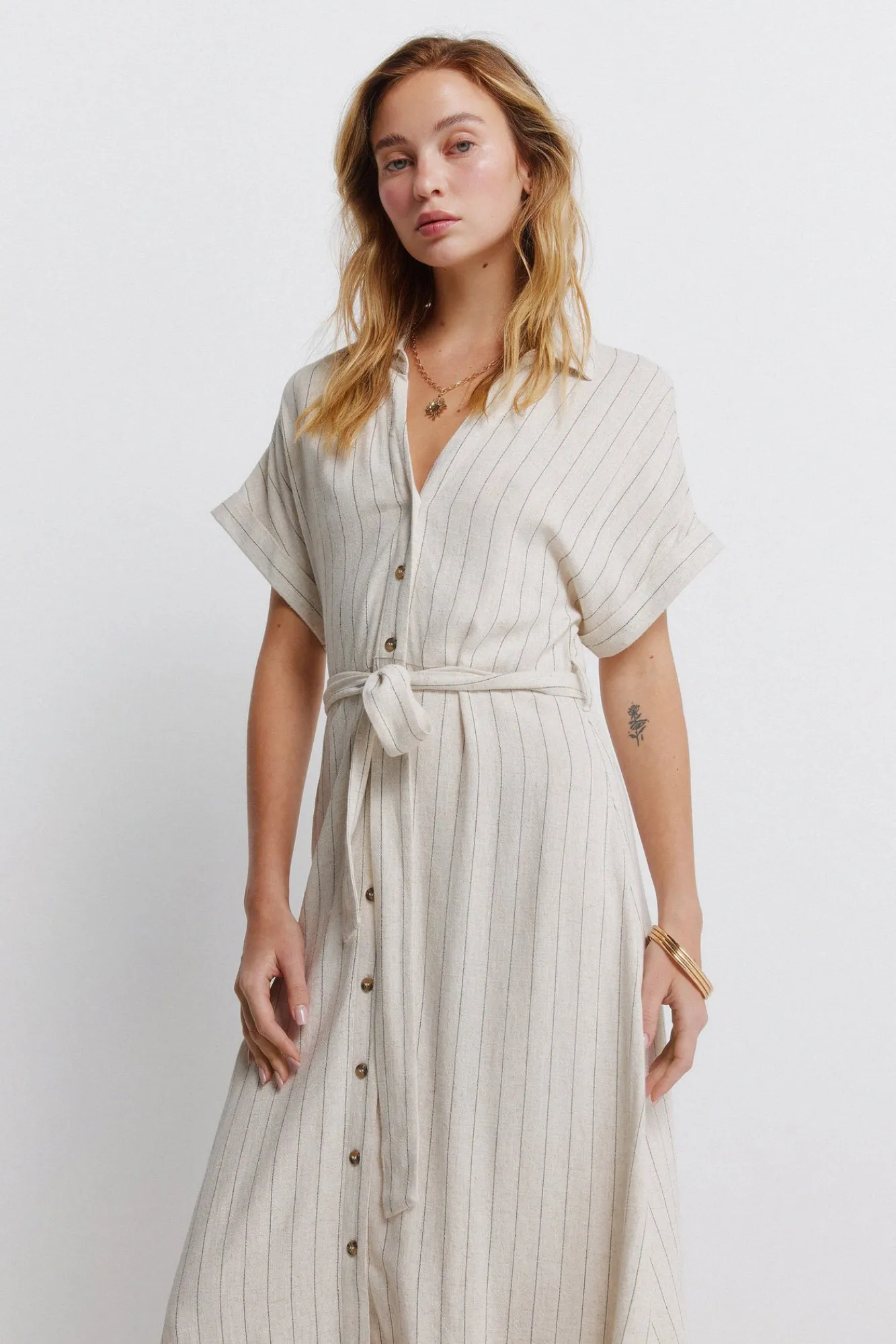 Springfield Robe chemise à rayures nude