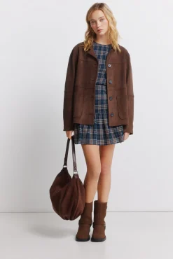 Springfield Robe courte à carreaux et smocks bleu